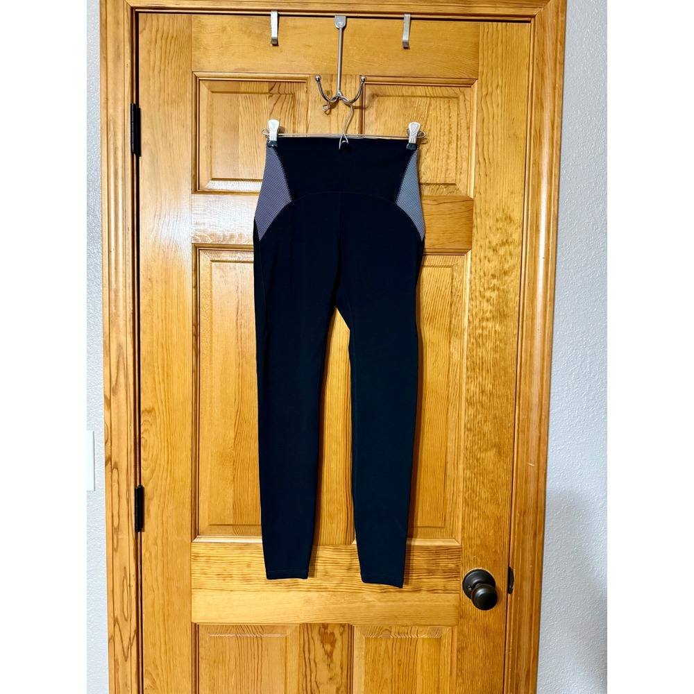ZYIA Active Black Striped High Waist Athletic Leggings Athleisure Yoga Pants